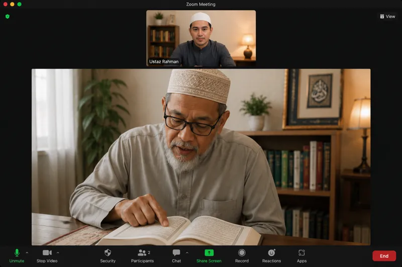Sesi Pembelajaran Mengaji Online Lelaki Berusia
