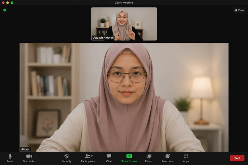 Sesi Pembelajaran Mengaji Online Dewasa Perempuan